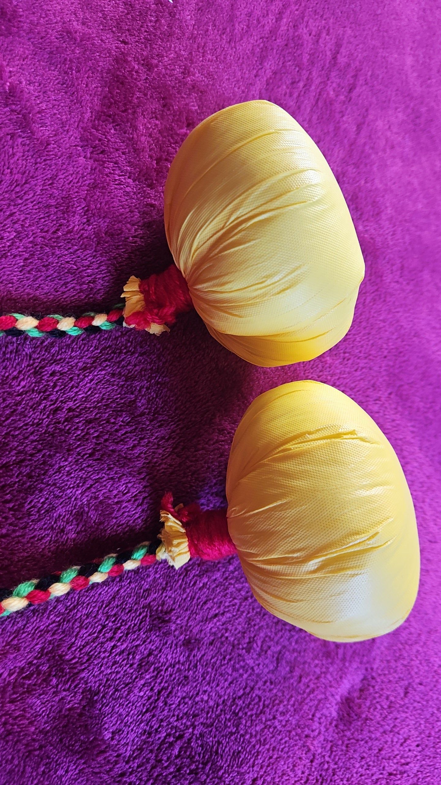 Yellow, Green, Black & Red Short Poi - Yellow Ball