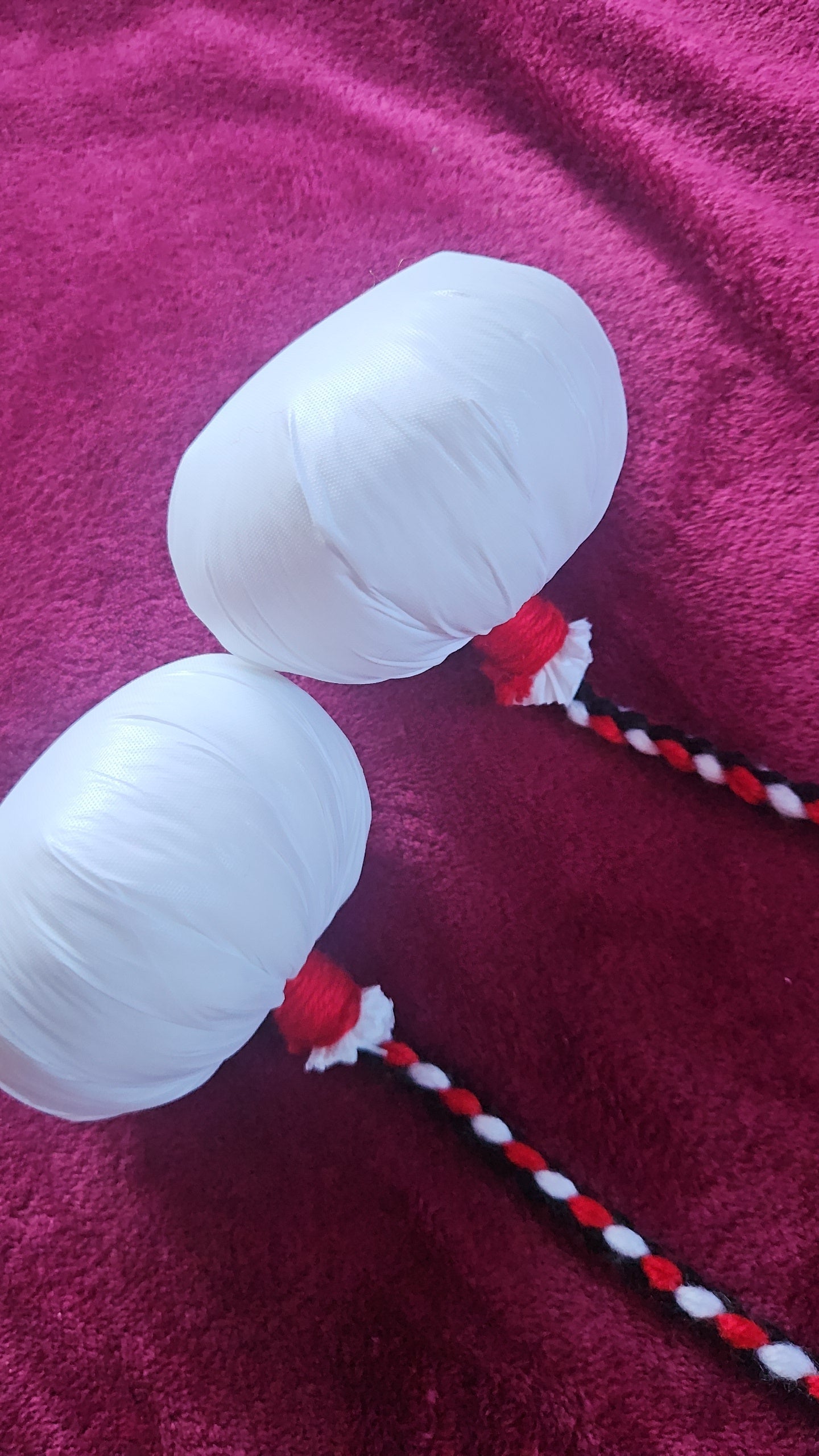 White, Red and Black Poi - White Ball