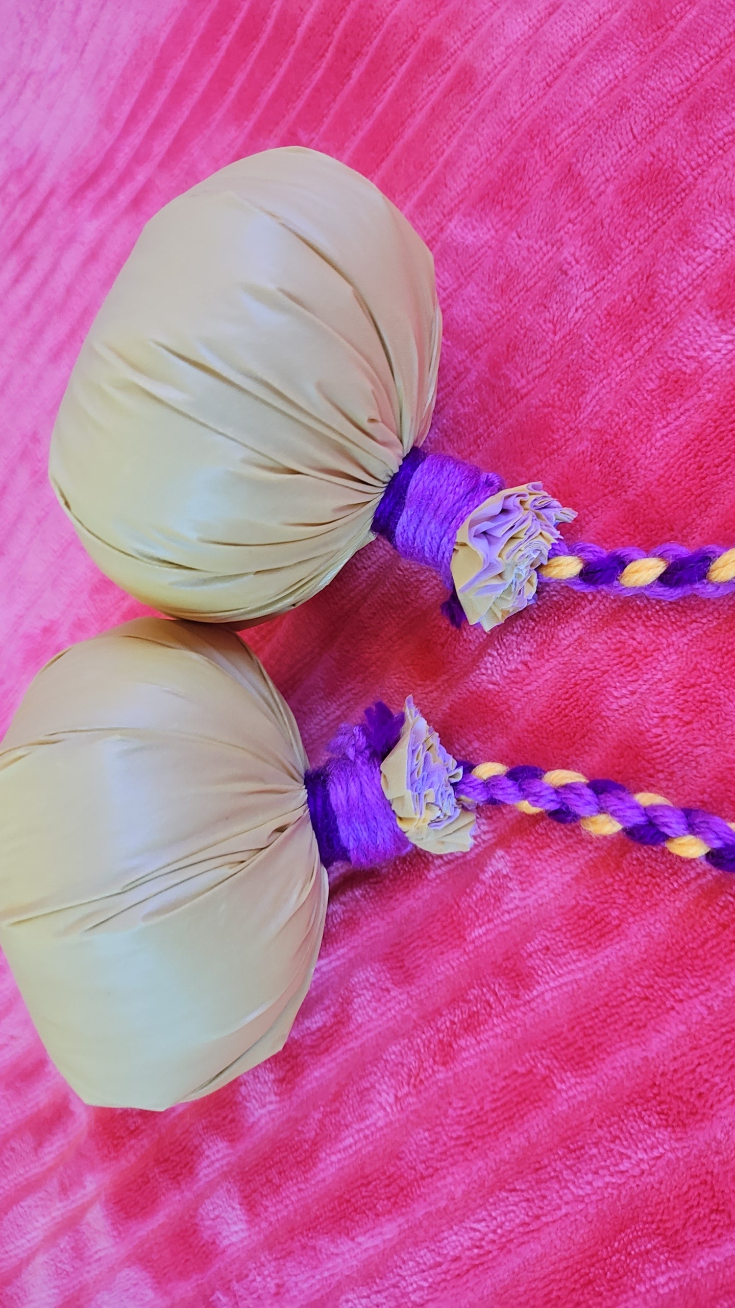 Yellow and Purple 4 plait Poi - Yellow Ball