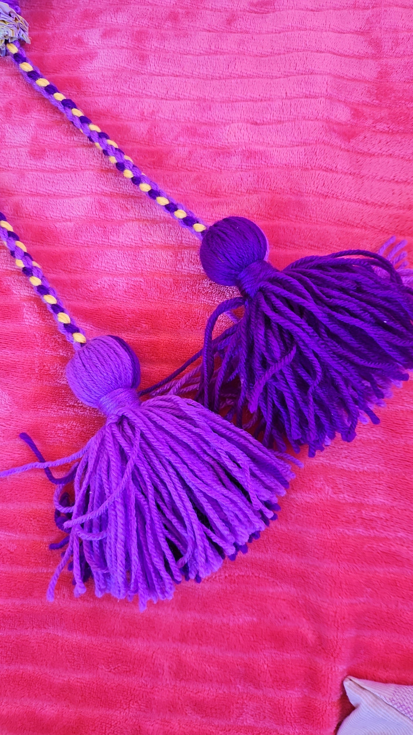 Yellow and Purple 4 plait Poi - Yellow Ball