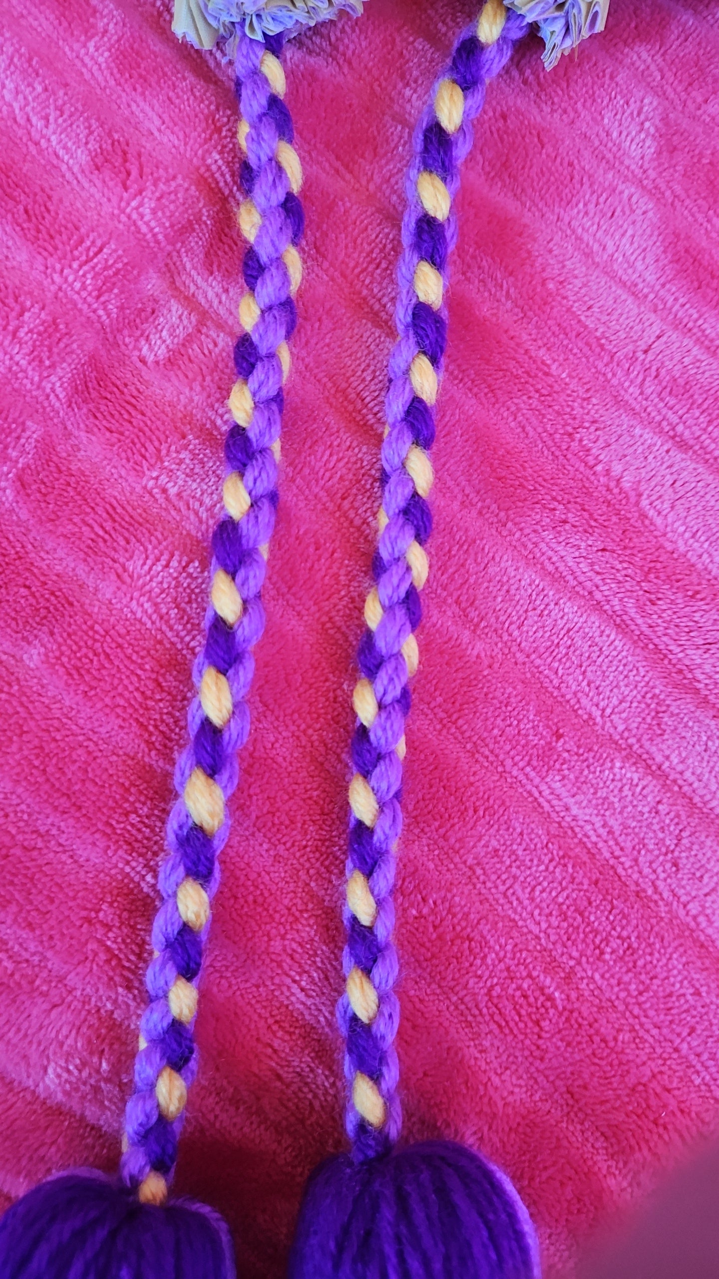Yellow and Purple 4 plait Poi - Yellow Ball
