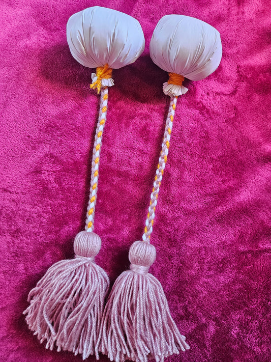 Yellow Bronze & Rustic Grey Poi - White Ball