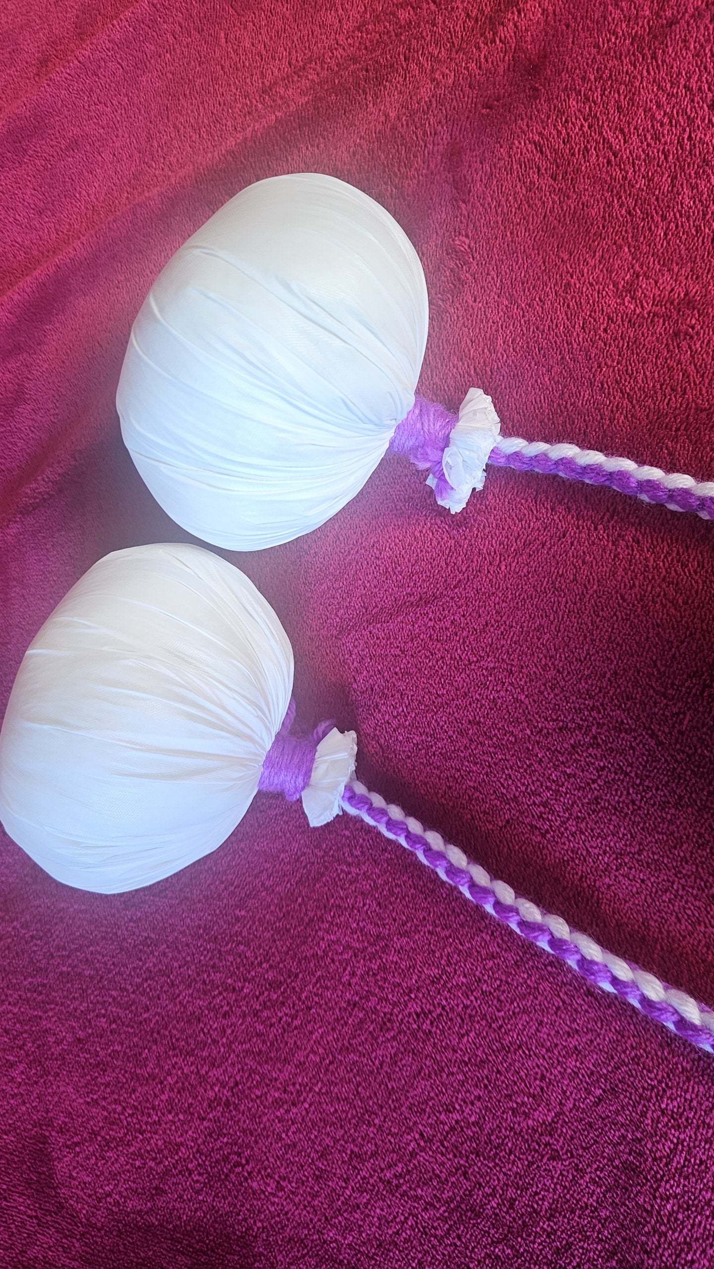 Light Purple and White Striped Poi - White Ball