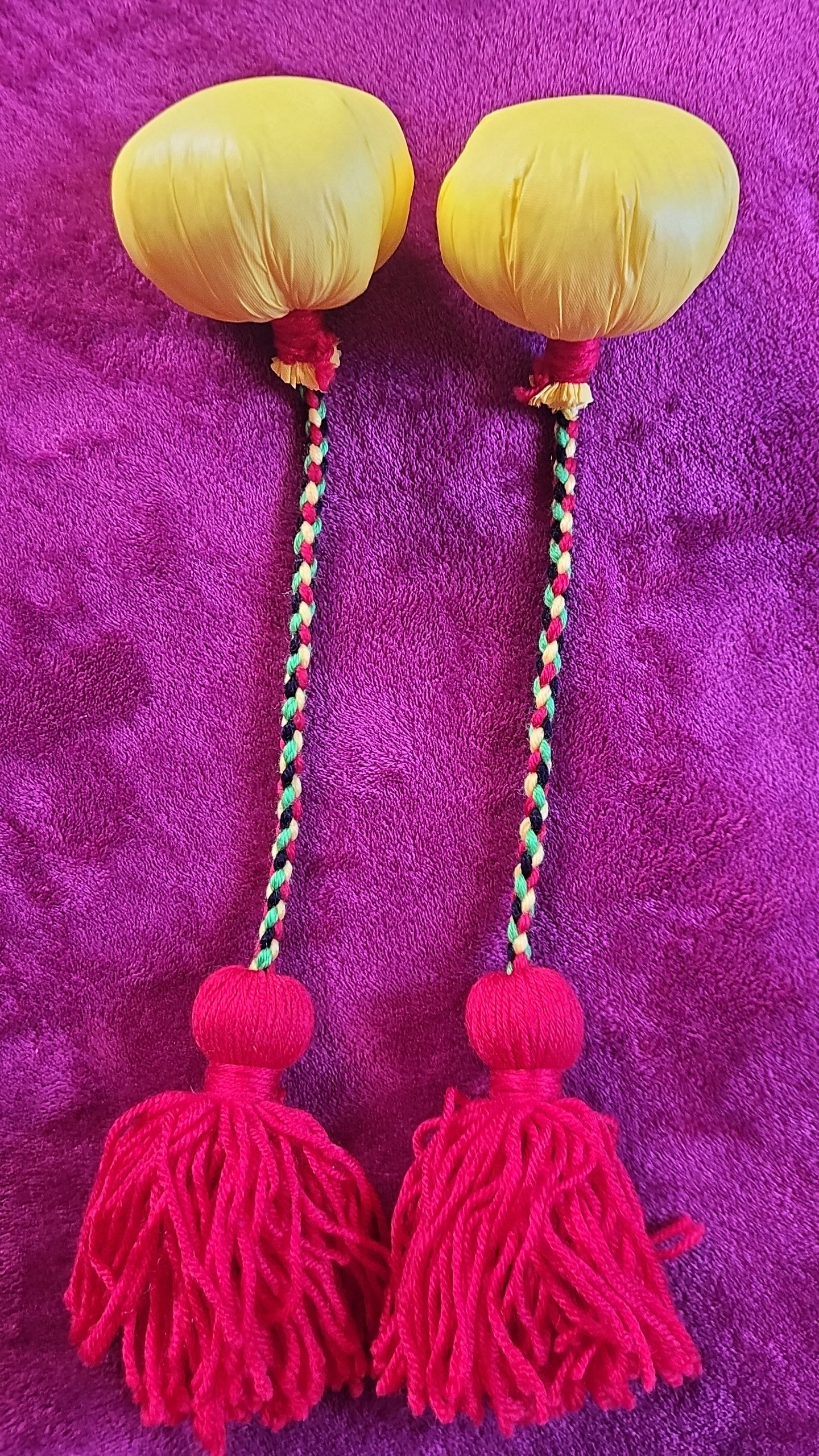 Yellow, Green, Black & Red Short Poi - Yellow Ball