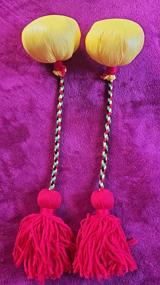 Yellow, Green, Black & Red Short Poi - Yellow Ball