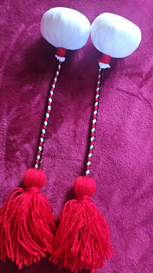 White, Red and Black Poi - White Ball