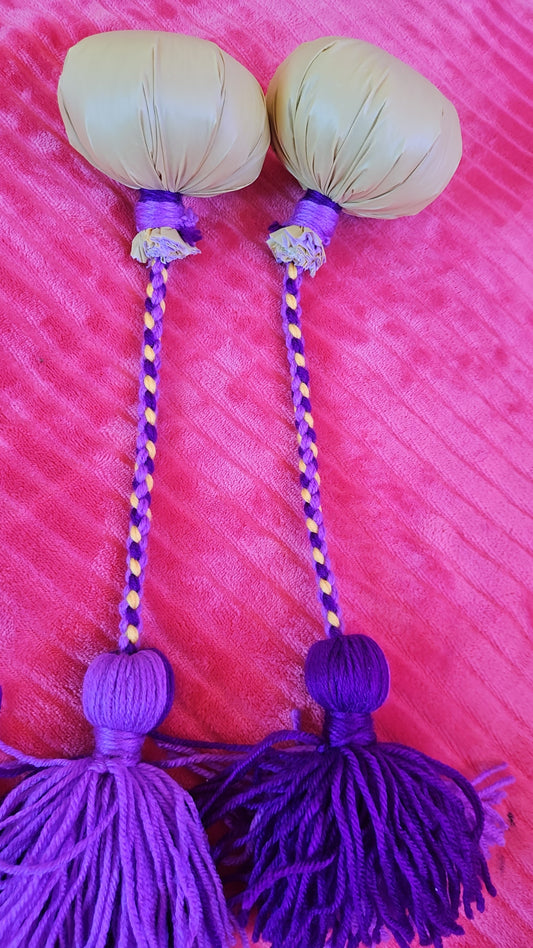Yellow and Purple 4 plait Poi - Yellow Ball