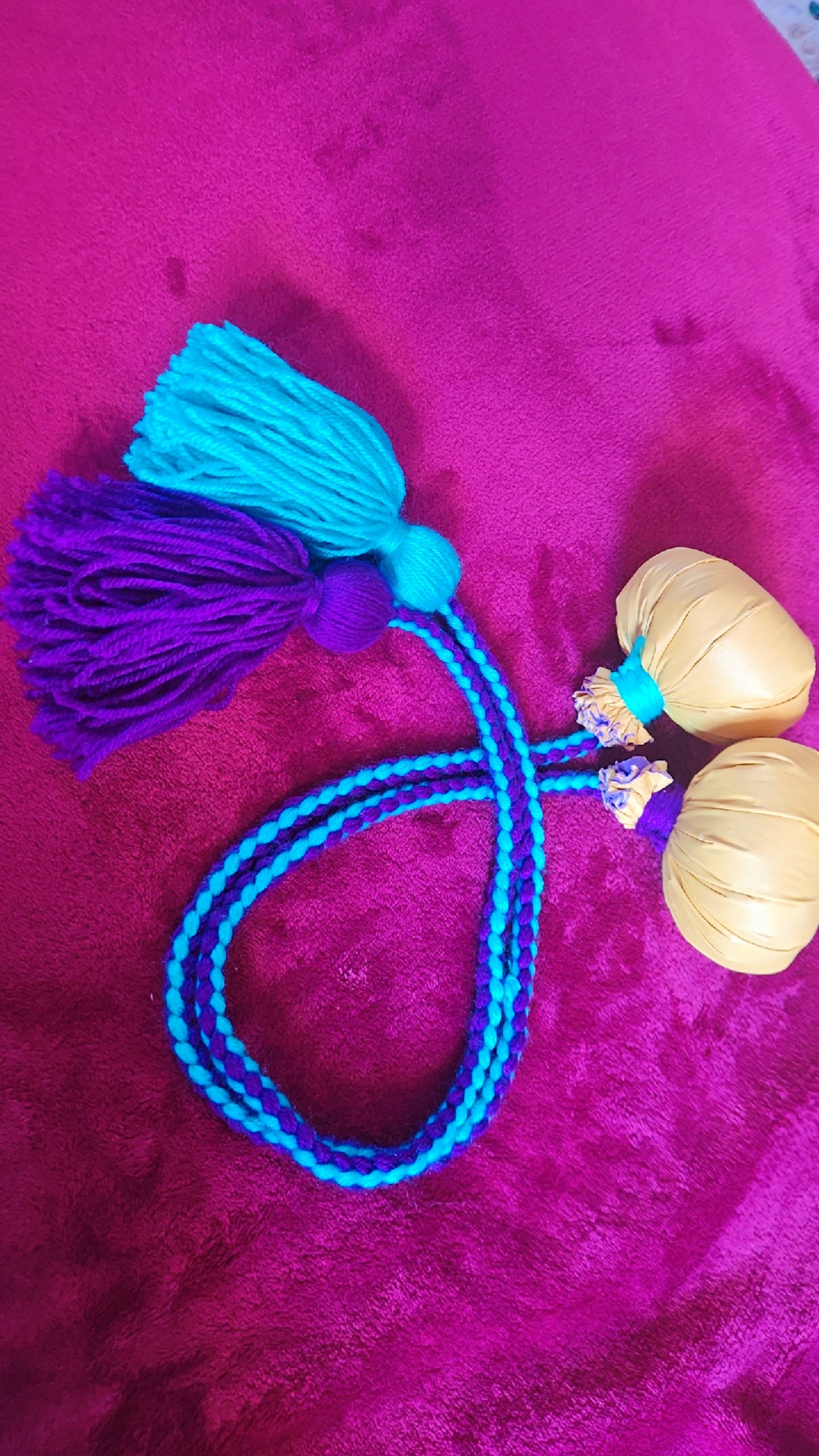 Bright Blue and Dark Purple Poi - Yellow Ball