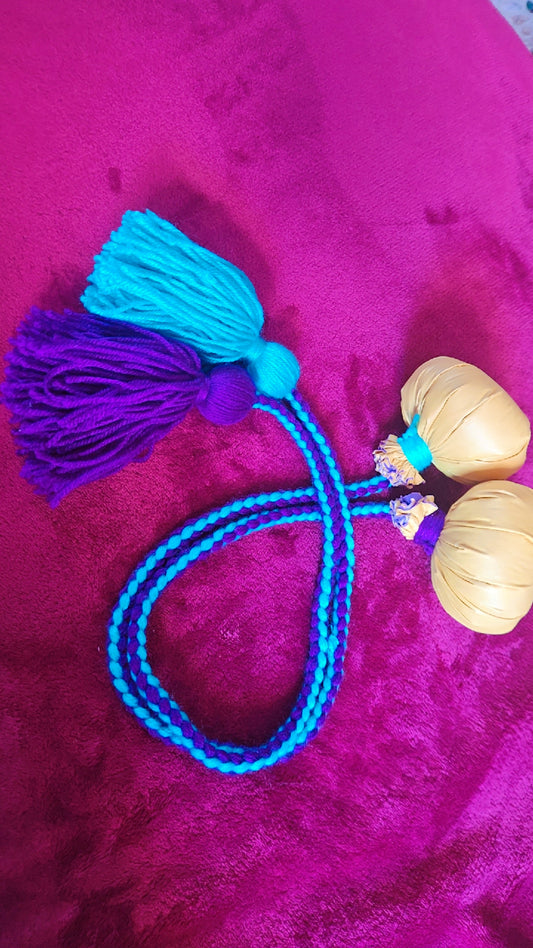 Bright Blue and Dark Purple Poi - Yellow Ball