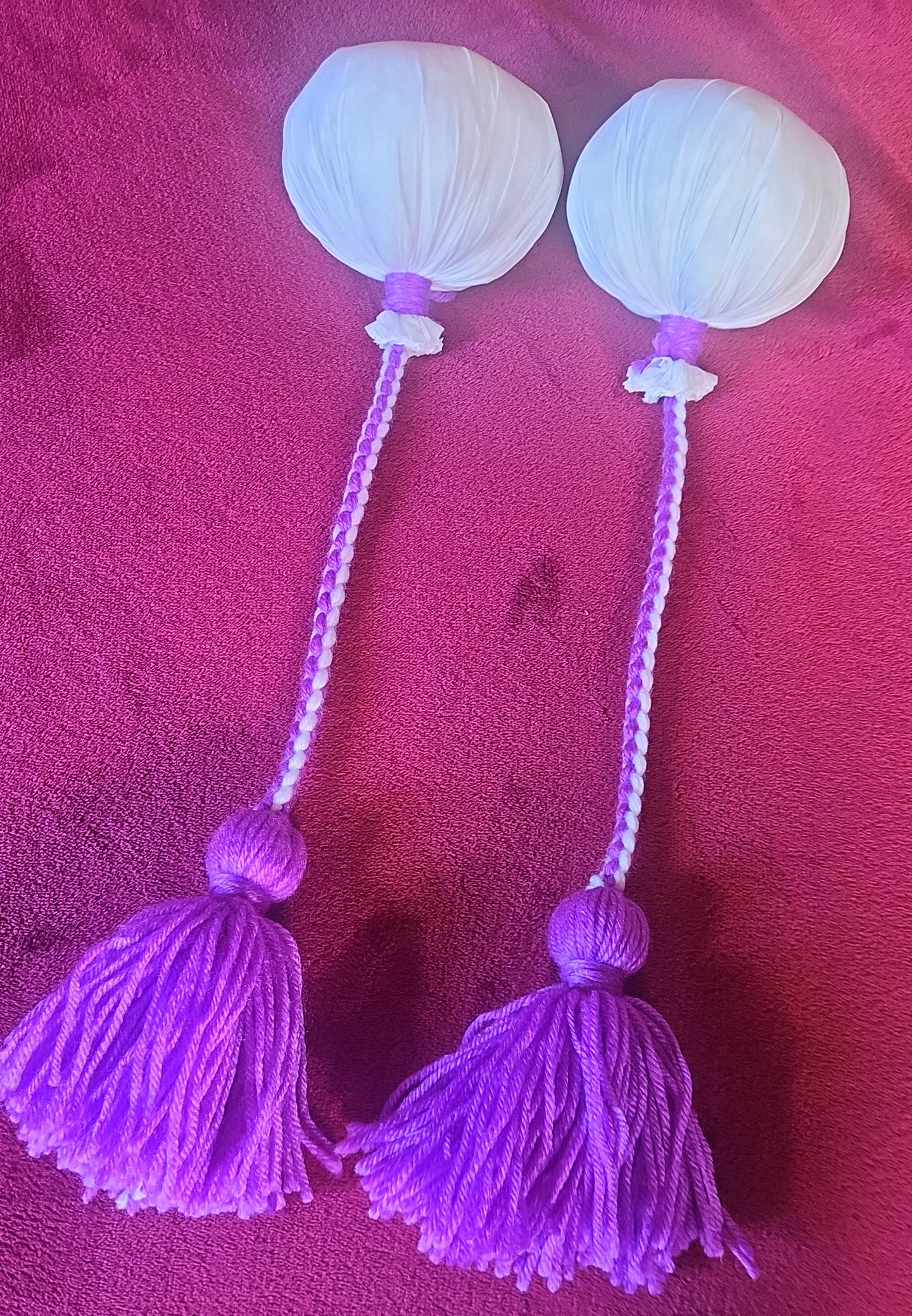 Light Purple and White Striped Poi - White Ball