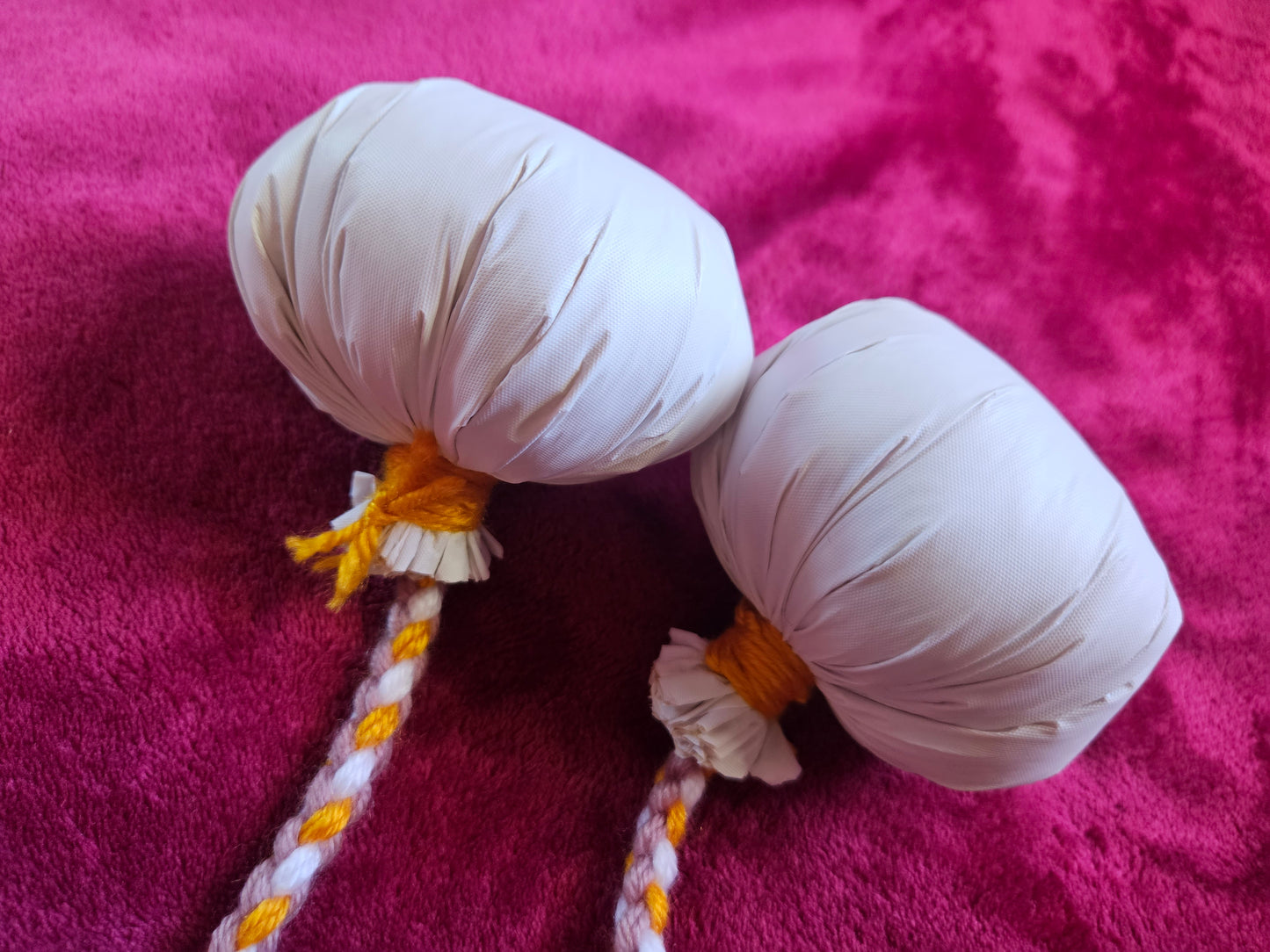 Yellow Bronze & Rustic Grey Poi - White Ball