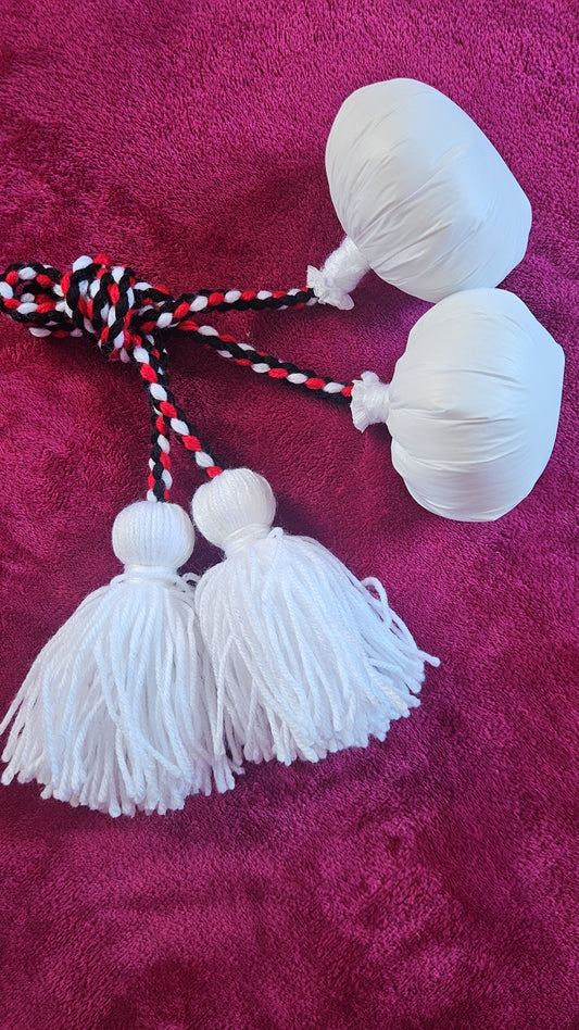 White, Red & Black Long Poi - White Ball