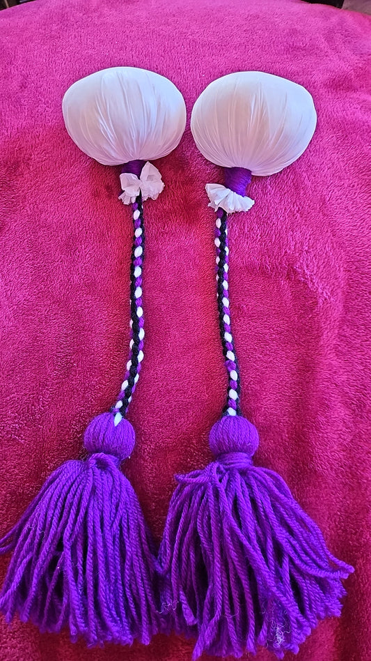 Purple, Black & White Stripe Poi - White Ball