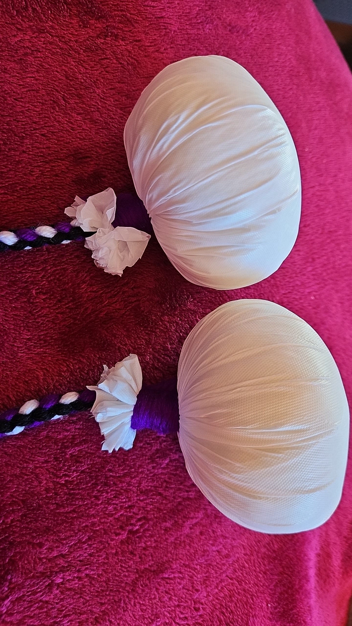 Purple, Black & White Stripe Poi - White Ball