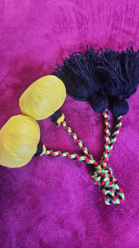 Yellow, Green, Red & Black Long Poi - Yellow Ball