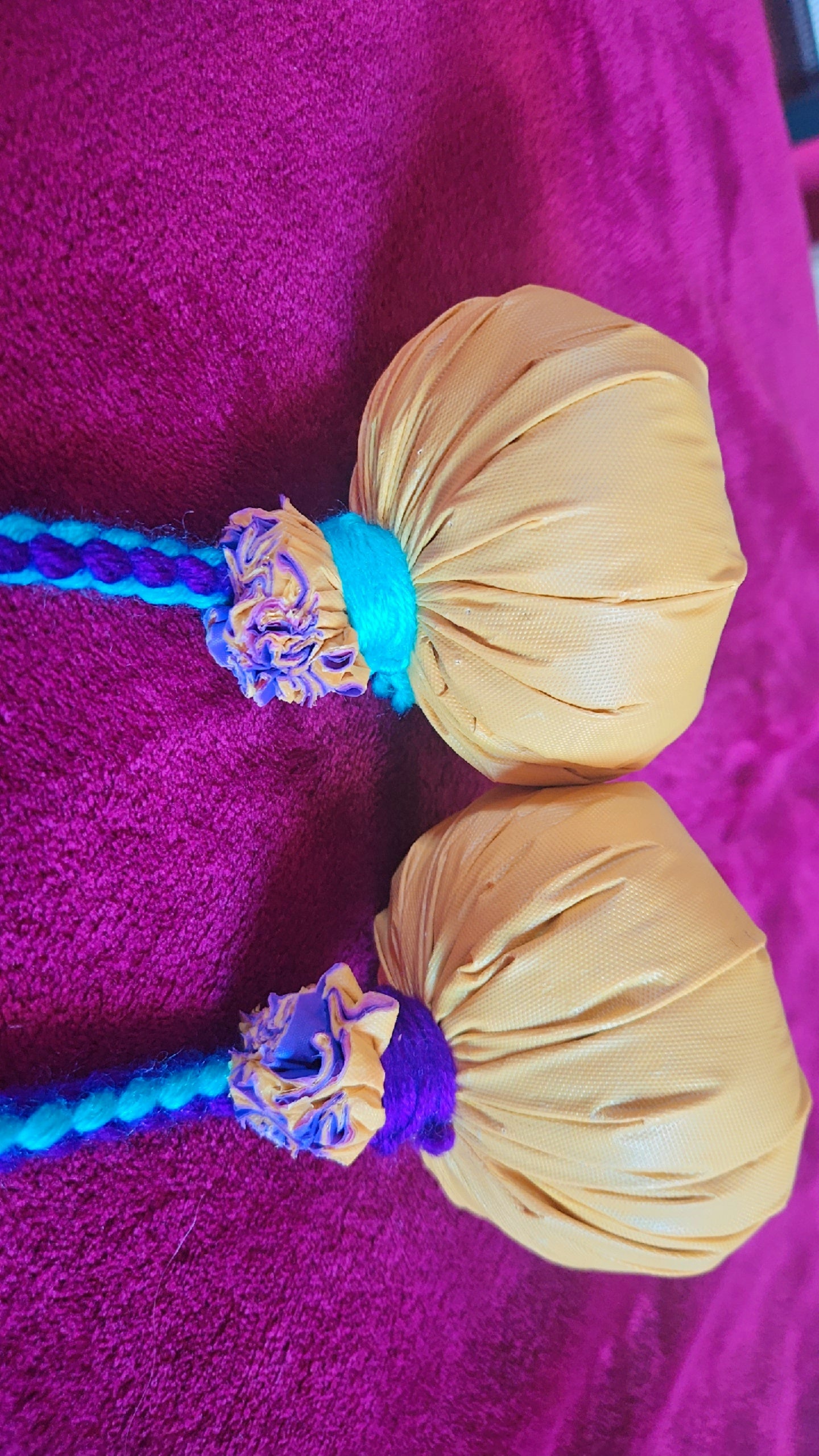 Bright Blue and Dark Purple Poi - Yellow Ball